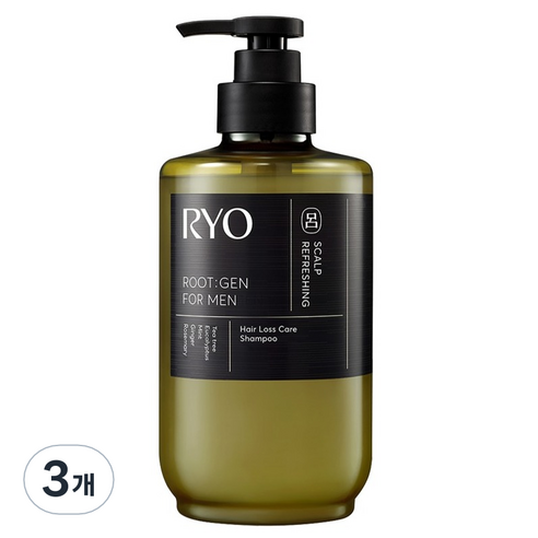 려 남성용 루트젠 약산성 단백질 두피 탈모 샴푸 베르가못 앤 라벤더향, 515ml, 3개