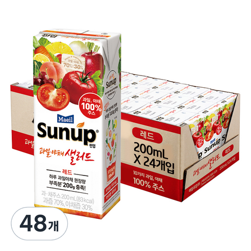 썬업 과일 야채 샐러드 주스 레드, 200ml, 48개