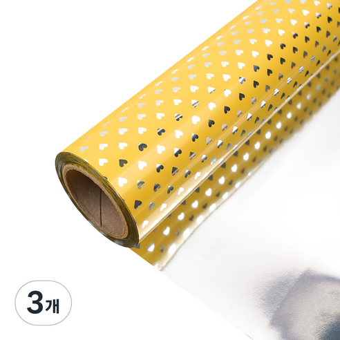 코코플러스 큐티하트 롤 포장지 17m x 37.5cm, 노랑, 3개