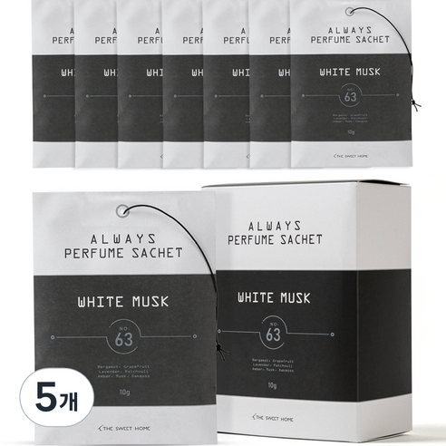 더스윗홈 올웨이즈 퍼퓸 사쉐 본품, 80g, 5개, 화이트 머스크
