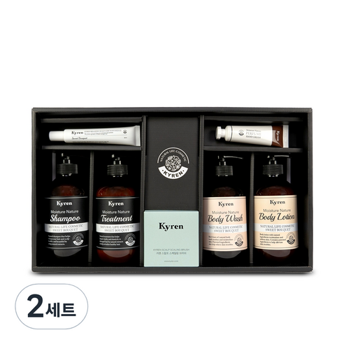 키렌 선물세트 스위트부케향 샴푸+트리트먼트+바디워시+바디로션+핸드크림+헤어에센스+브러쉬+쇼핑백, 2세트