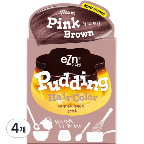 eZn 푸딩 헤어컬러 염모제 70ml, 웜 핑크 브라운, 4개