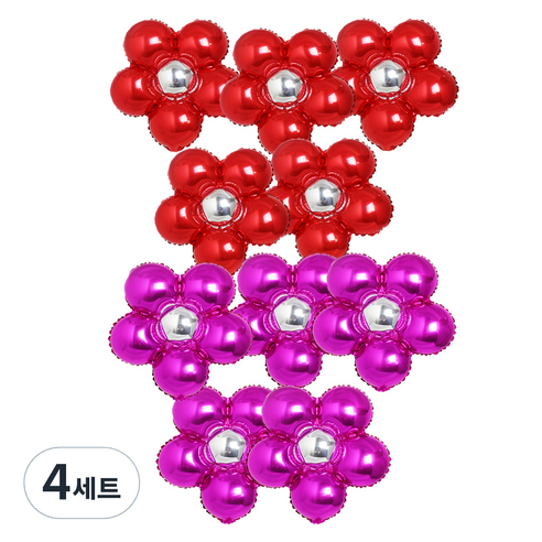파티쇼 플라워 은박 풍선 레드 5p + 푸치샤 5p, 혼합 색상, 4세트