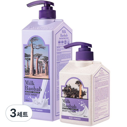 비오클라쎄 밀크바오밥 베이비파우더향 바디워시 1000ml + 바디로션 500ml 바디케어세트, 3세트