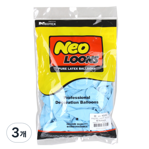 네오룬스 30cm 라운드풍선 50p, 블루, 3개