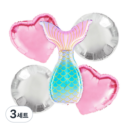 파티팡 원팩 캐릭터은박풍선 인어공주 러블리톤 부케 5종세트, 혼합 색상, 3세트