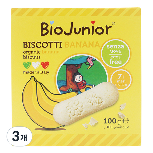 바이오주니어 유아용 유기농 바나나 비스킷, 바나나맛, 100g, 3개