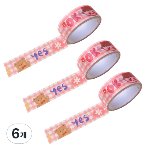 마켓A 팬시 프린팅 종이 마스킹 테이프 1.5cm x 3m, 예스, 6개