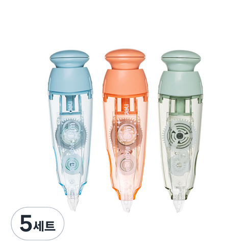 델리 노크식 수정테이프 본체 3종 + 리필 3종 세트, 핑크, 블루, 그린, 5세트