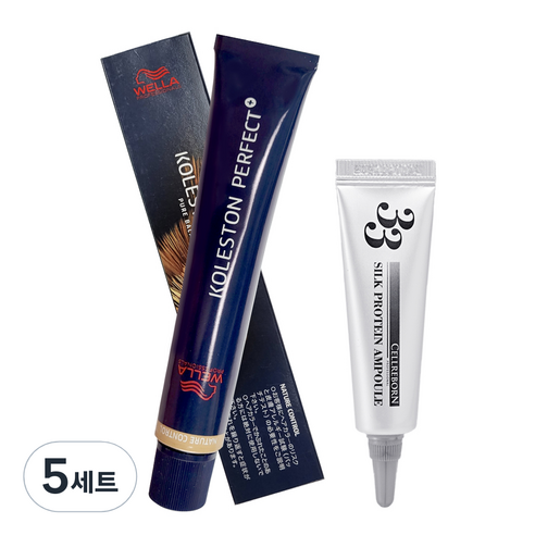 웰라 콜레스톤 퍼펙트 플러스 염색제 80g + 셀리본 33 실크 프로틴 앰플 12ml 세트, 5 / 00, 5세트