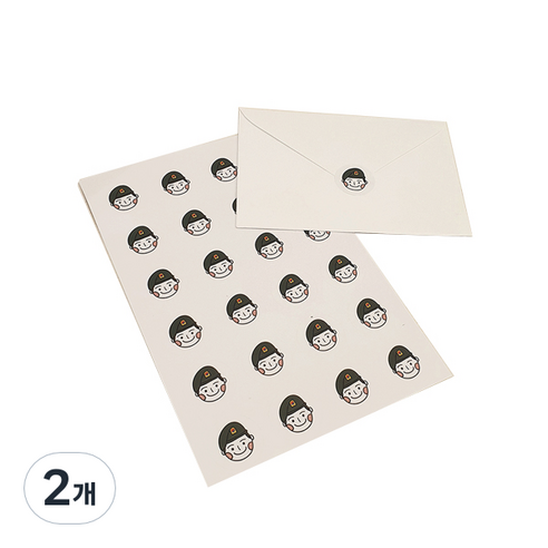 룩아트 꾸니니 곰신 스티커 육군 큰원형, 흰색무광코팅, 2개