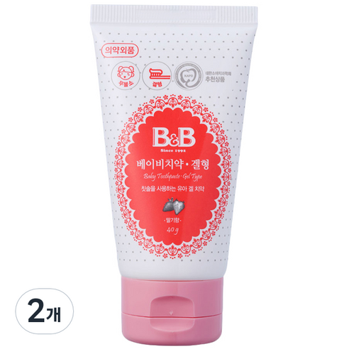 비앤비 베이비 무불소 치약 겔형 딸기맛, 40g, 2개