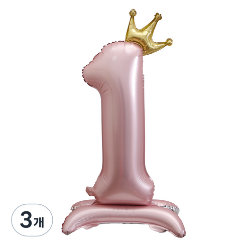 세컨드베스트 크라운 스탠딩 숫자 파티풍선 100cm, 핑크 숫자 1, 3개