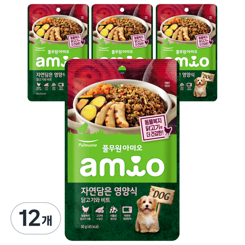풀무원아미오 전연령 강아지 자연담은 영양식 습식사료, 닭, 50g, 12개