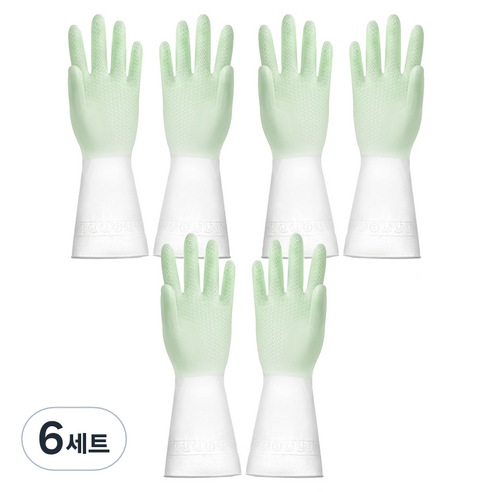 리즈제이니 라텍스 고무장갑 M, 17 모란디 투 컬러 그린, 중(M), 6세트