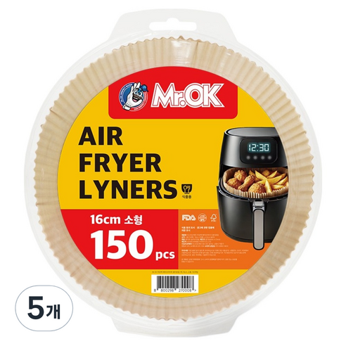 Mr.ok 에어프라이어 종이호일, 5개, 150개입, 16cm