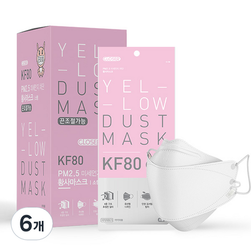 클로저 끈조절 황사마스크 KF80 소형, 20매입, 6개, 화이트