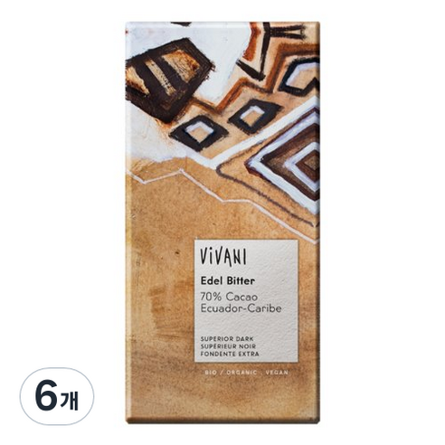 비바니 유기농 슈페리어 다크 초콜릿, 100g, 6개