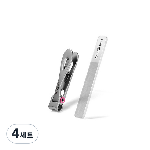 미스터그린 스텐 와이드 고급 손톱깎이S + 네일샤이너 MR1220, 혼합색상, 4세트