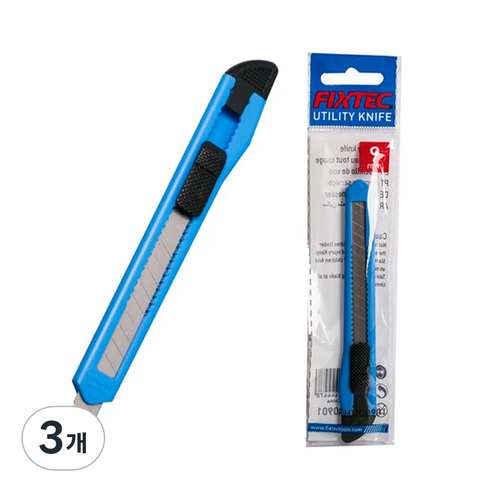 픽스텍 휴대용 다용도 커터칼 9mm FHUC0901, 3개, 블루