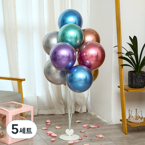 고급형 풍선꽂이 세트대 + 금속풍선 메탈혼합형, 랜덤발송(풍선), 5세트