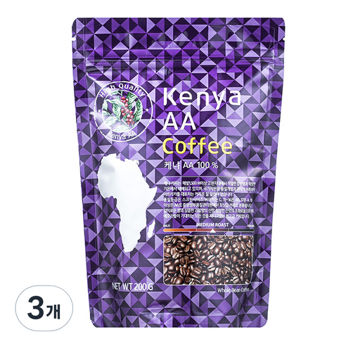 코델리 케냐 AA 홀빈커피, 홀빈(분쇄안함), 200g, 3개