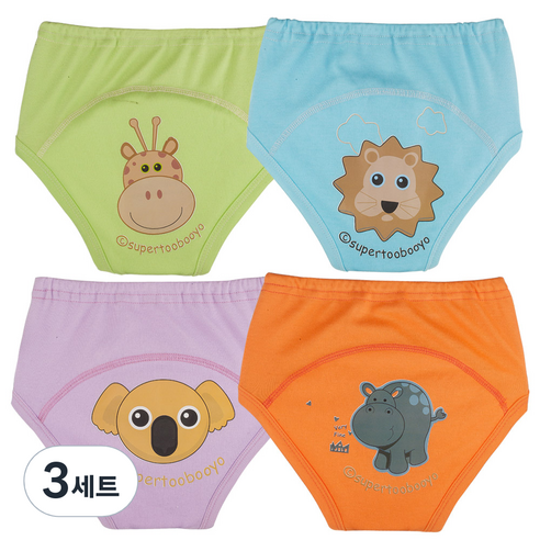 아가짱 유아용 동물친구 배변훈련팬티 4종 세트, A, 3세트