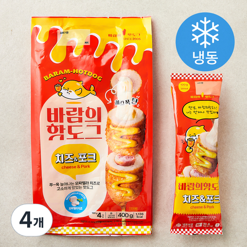 바람의핫도그 치즈 & 포크 (냉동), 100g, 4개입, 4개