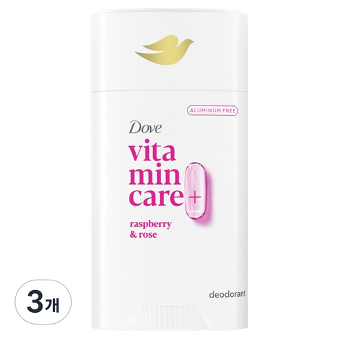 도브 비타민 케어 플러스 데오드란트 스틱 라즈베리 앤 로즈 향, 74g, 3개