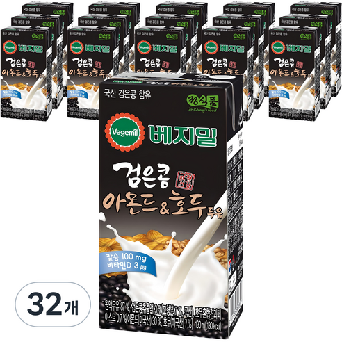 베지밀 검은콩 아몬드 앤 호두 두유, 190ml, 32개
