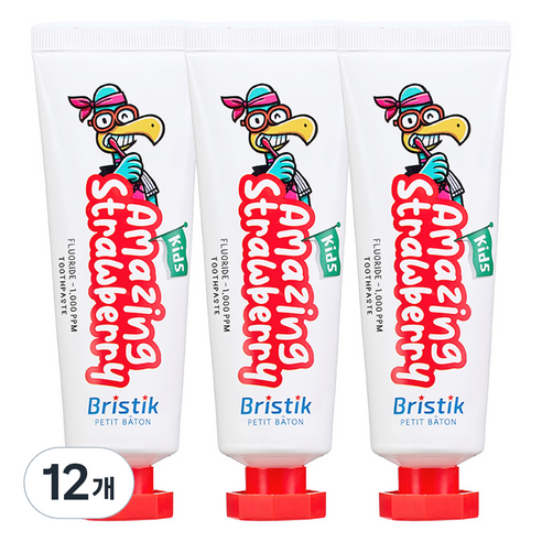 브리스틱 불소 1000 케이엘 에스 어린이 치약 딸기향, 50g, 12개