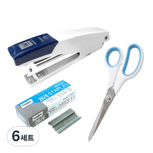 화신 135스테이플러 + 33호침 + 사무용 가위 대 세트, 아이보리(스테이플러), 6세트