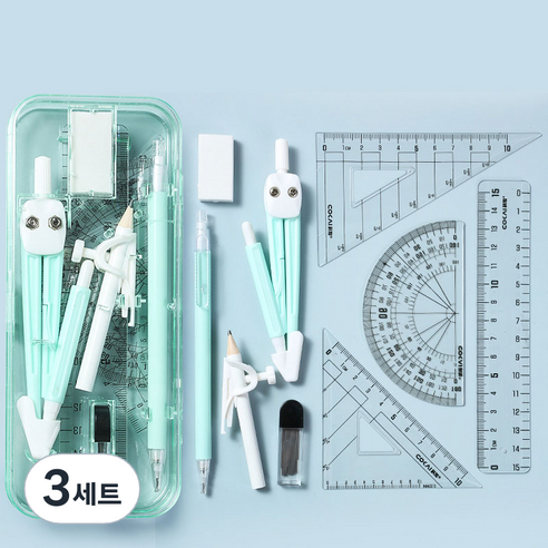 유로엔젤 제도용 캠퍼스 룰러 9종 + 필통 세트, 그린, 3세트