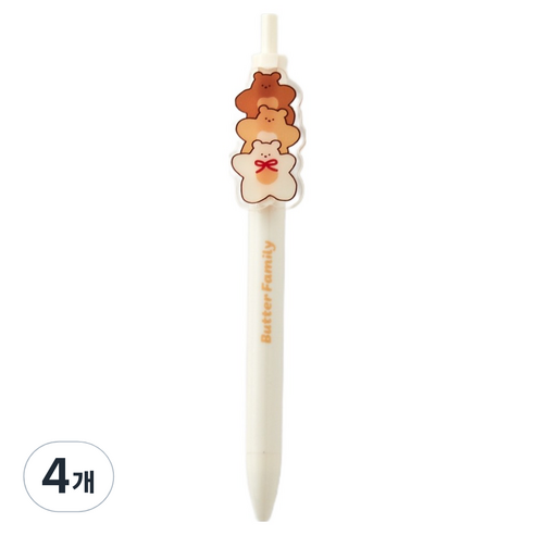 모던하우스 버터샵 애플팜 버터곰 아크릴 와펜 볼펜 블랙 0.5mm, BROWN, 4개