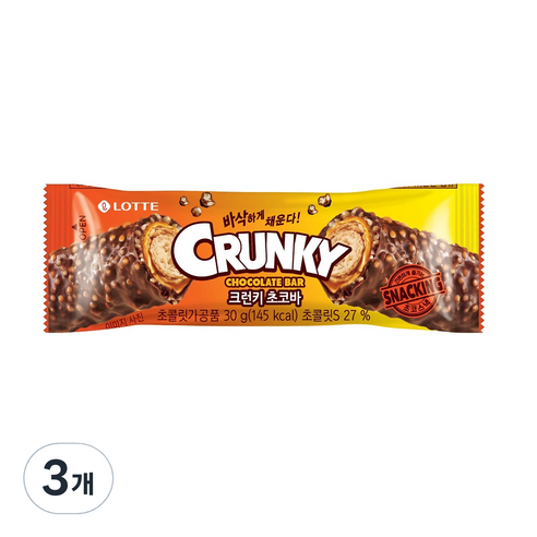 롯데웰푸드 크런키 초코바, 30g, 3개