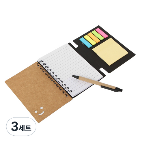 아트스케치 스마일 볼펜 수첩 70매, 블랙(수첩), 랜덤발송(볼펜심), 3세트