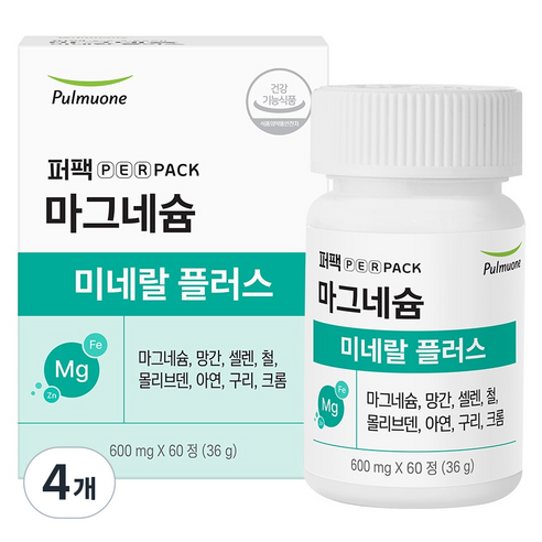퍼팩 풀무원 마그네슘 미네랄 플러스 36g, 4개, 60정