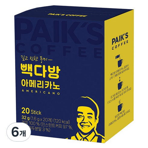 빽다방 아메리카노 스틱커피, 1.6g, 6개, 20개입