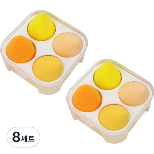 지앤와이 파스텔 물방울 퍼프 케이스 4p 세트, 8세트, 옐로우