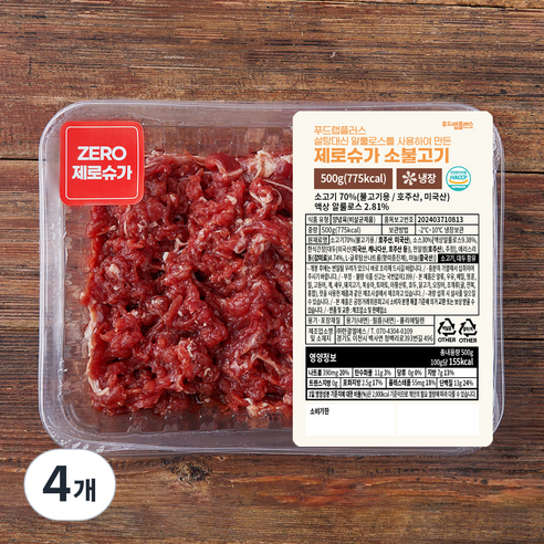 푸드랩플러스 설탕대신 알룰로스를 사용하여 만든 제로슈가 소불고기, 4개, 500g
