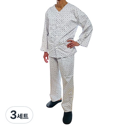 메디코 환자복 병원입원복 면혼방 별꽃 깔끔진곤색 세트 M, 3세트