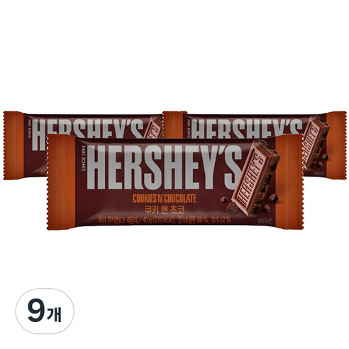 허쉬 쿠키 앤 초코 초콜릿, 40g, 9개