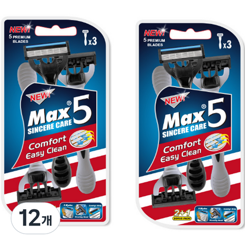 드위트리 NEW MAX 5단 일회용 면도기, 3개입, 12개