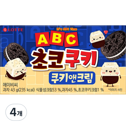 롯데제과 ABC 초코쿠키 쿠키앤크림, 43g, 4개
