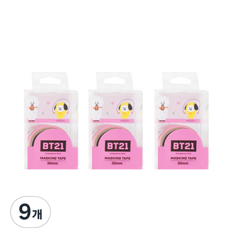 라인프렌즈 BT21 마스킹테이프 30mm, 핑크, 9개