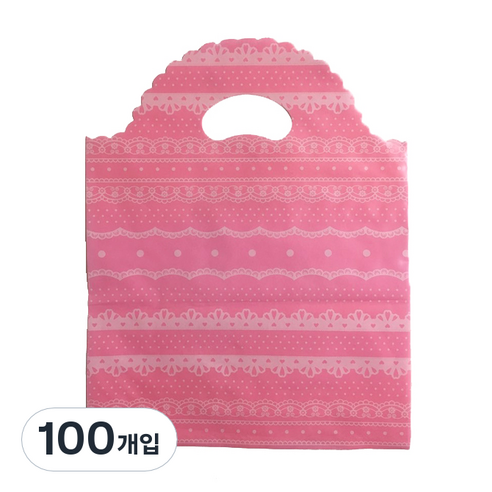 팩스타 손잡이 비닐 포장봉투 가로 25cm x 세로 35cm PE25, 핑크 레이스, 100개입