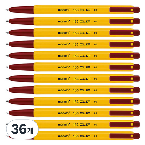 모나미 153 클립 볼펜 1.0mm, 적색, 36개