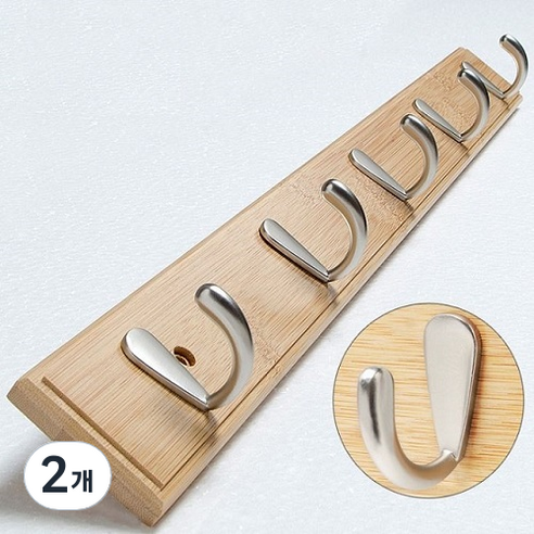 5구 대나무 벽 옷걸이 61cm, 우드, 2개