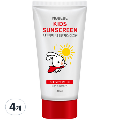 엔비베베 아동용 베베앤키즈 선크림 SPF50+ PA++++, 40ml, 4개