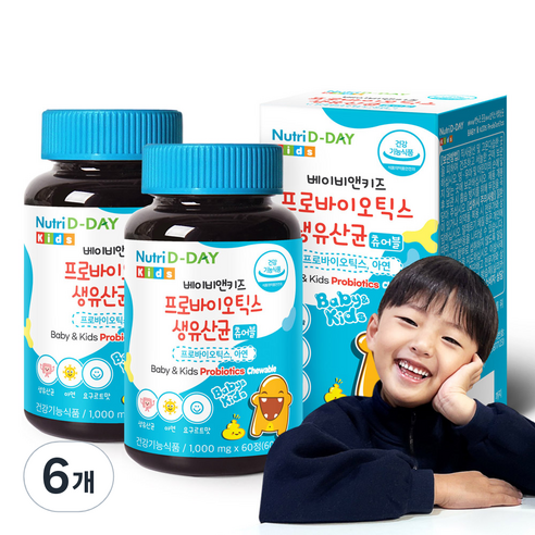 뉴트리디데이 베이비앤키즈 프로바이오틱스 생유산균 아연 60g, 60정, 6개